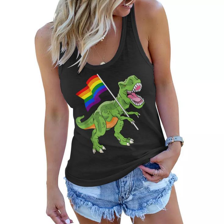 Funny T Rex Rainbow Flag Gay Lesbian Lgbt Pride Women Men  Women Flowy Tank