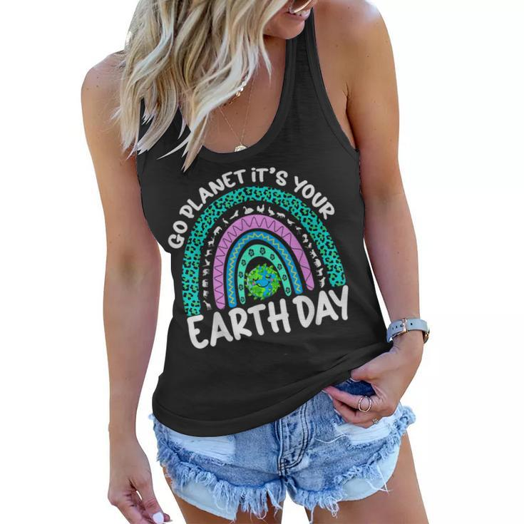 Go Planet Its Your Earth Day Funny Rainbow Earth Day 2023  Women Flowy Tank