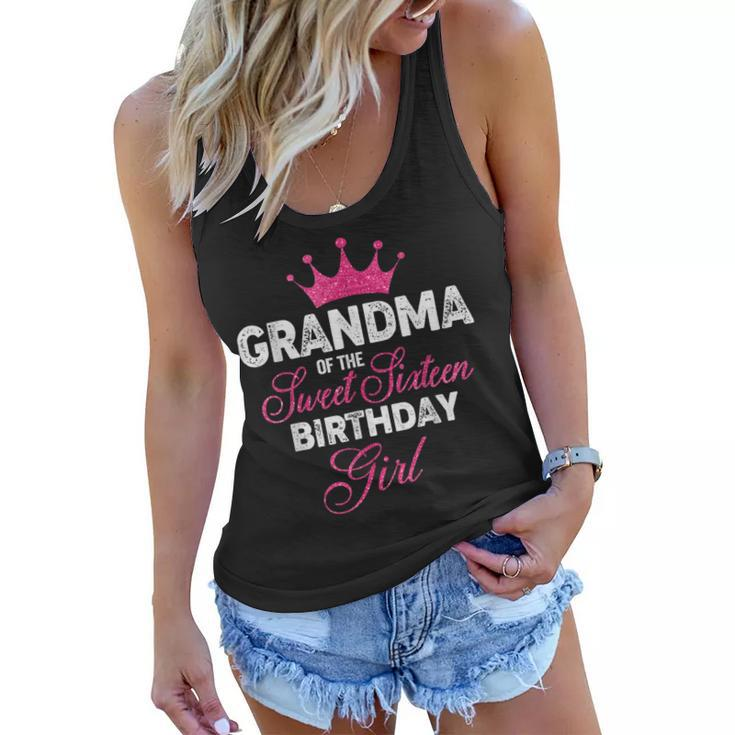 Grandma Of The Sweet Sixn Birthday Girl 16Th Pink Crown Women Flowy Tank