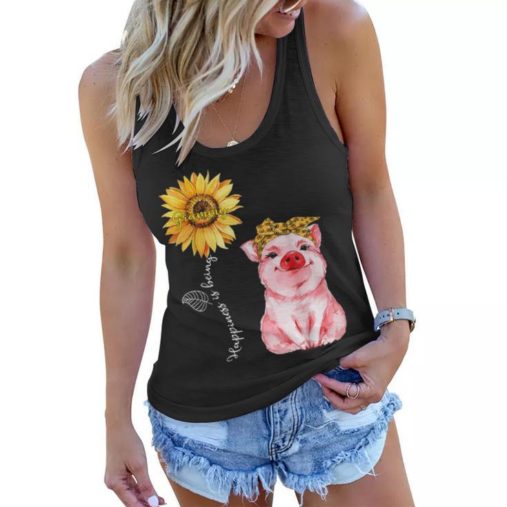 Happiness Is Being Grammy Cute Pig Sunflower Mother Gifts Women Flowy Tank