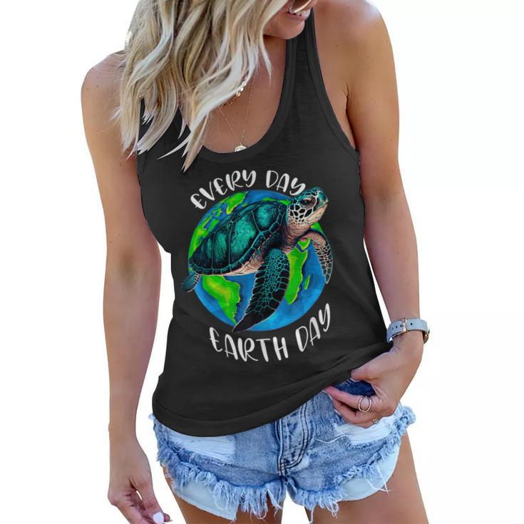 Happy Earth Day Save The Planet Give New Life To Sea Turtles  Women Flowy Tank