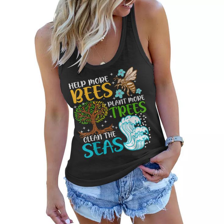 Help More Bees Plant More Trees Earth Day Climate Change  Women Flowy Tank