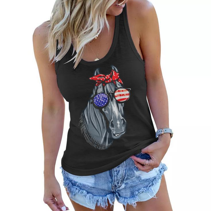 Horse 4Th Of July  Women Horse Graphic American Flag  Women Flowy Tank