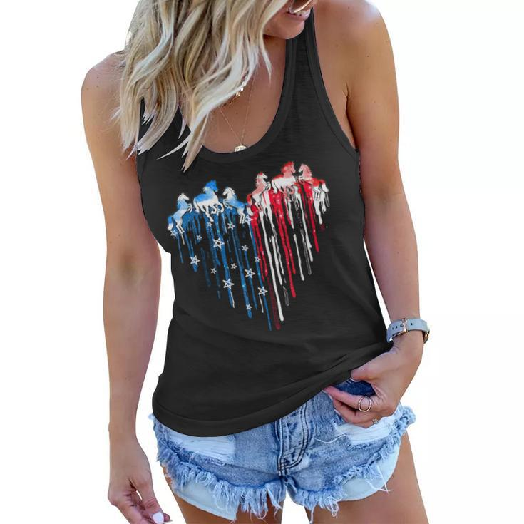 Horses Heart American Flag 4Th Of July Patriotic Horse Lover Women Flowy Tank