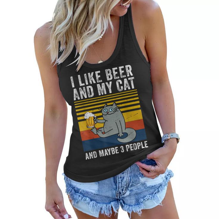 I Like Beer My Cat And Maybe 3 People Funny Cat Beer Lover Women Flowy Tank