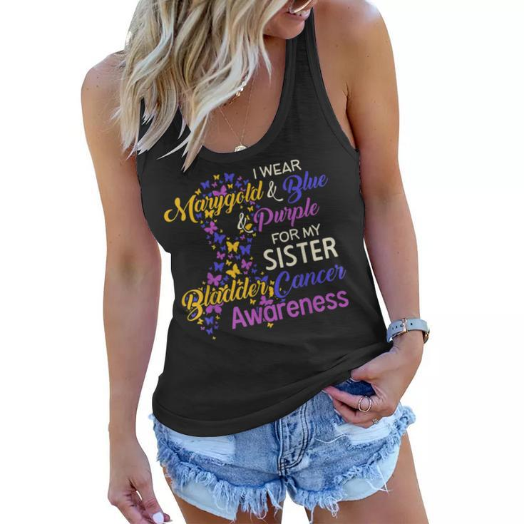 I Wear Marygold Blue Purple For My Sister Bladder Cancer Women Flowy Tank