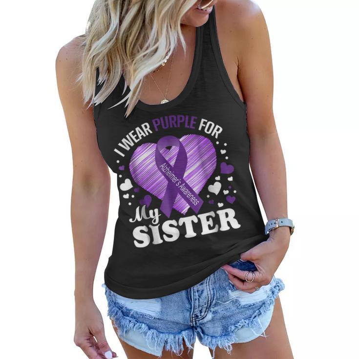 I Wear Purple For My Sister Alzheimers Awareness T Women Flowy Tank
