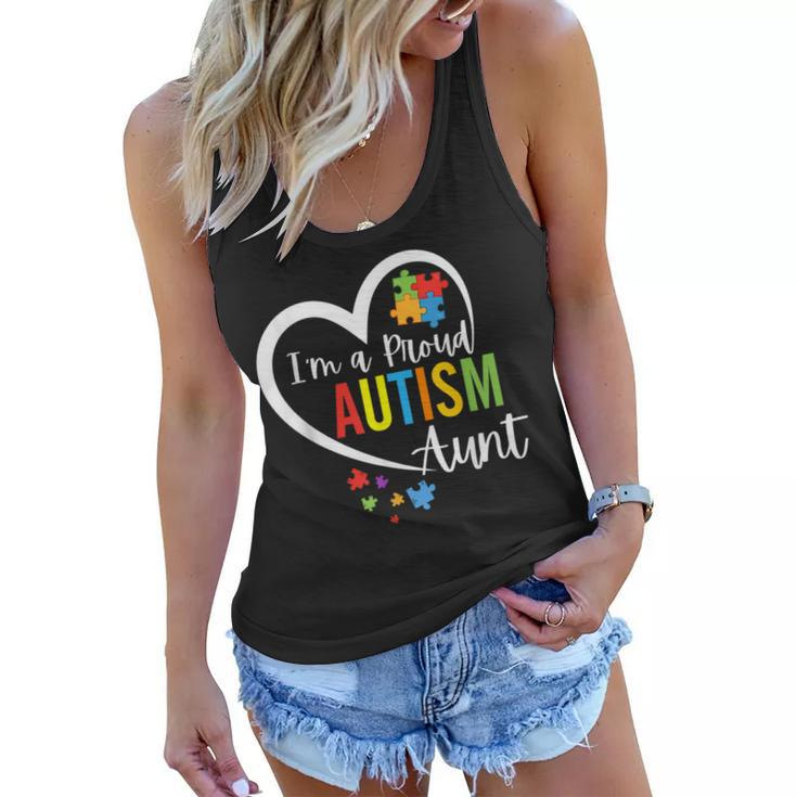 Im A Proud Autism Aunt Love Heart Autism Awareness Puzzle  Women Flowy Tank