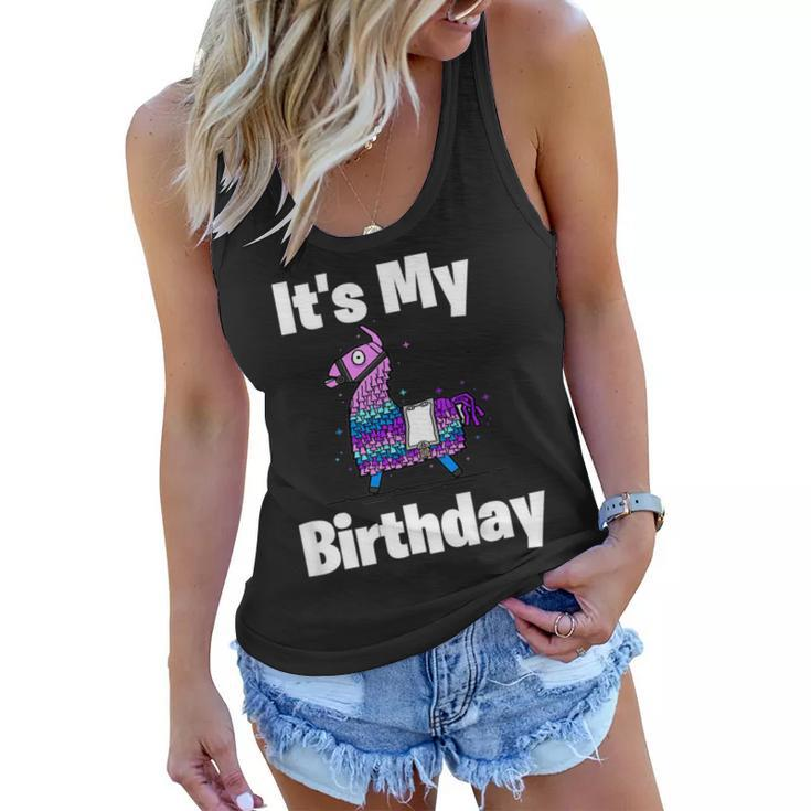 Its My Birthday Loot Llama Victory Gaming Gamer Bday Shirt Women Flowy Tank