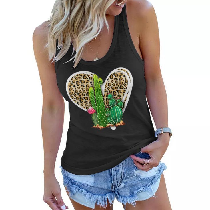 Leopard Heart Cactus Valentines Day Gifts For Women  Women Flowy Tank