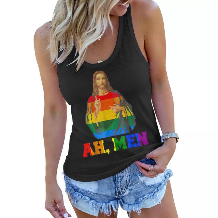 Lgbt Christian Ah Men Gay Pride Rainbow Flag Jesus Lover  Women Flowy Tank