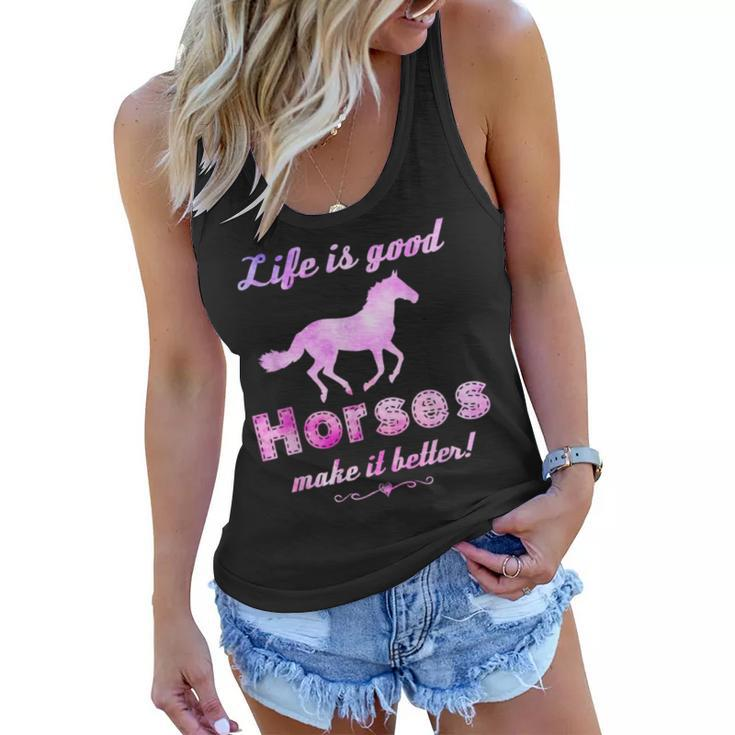 Life Is Good Horses Make It Better Horse Equestrian  Women Flowy Tank