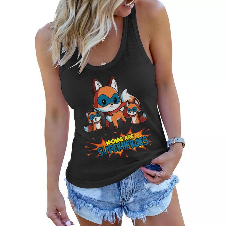 Moms Are Superheroes Shirt Mama Fox Mom Mothers Day Gift  Women Flowy Tank