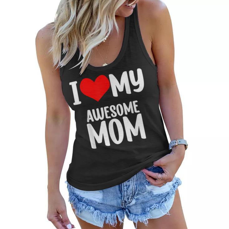 Mothers Day Red Heart With Love I Love My Mom Awesome Mommy  Women Flowy Tank