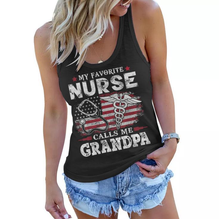 My Favorite Nurse Calls Me Grandpa Usa Flag Father Gift  Gift For Mens Women Flowy Tank
