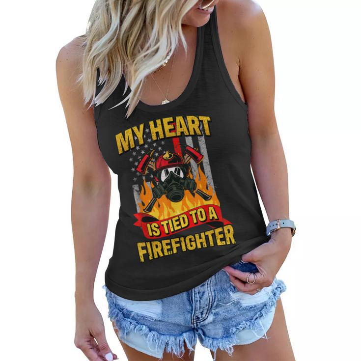 My Heart Is Tied To A Firefighter Fireman Fire Wife  Women Flowy Tank