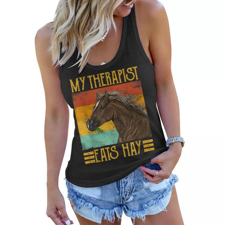 My Therapist Eats Hay Equestrian Horse Riding Gifts  Women Flowy Tank