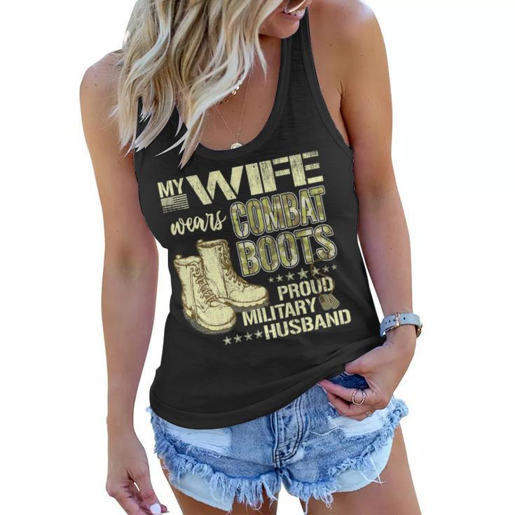 My Wife Wears Combat Boots Dog Tags Proud Military Husband  Women Flowy Tank