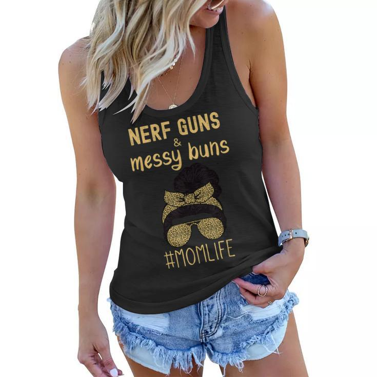 Nerf Guns And Messy Buns Funny Momlife  Leopard Print  Women Flowy Tank