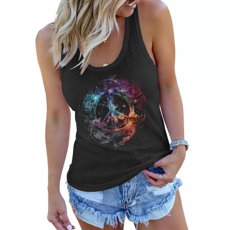 Peace Sign Of Freedom Hippie Flower Child Space Science  Women Flowy Tank