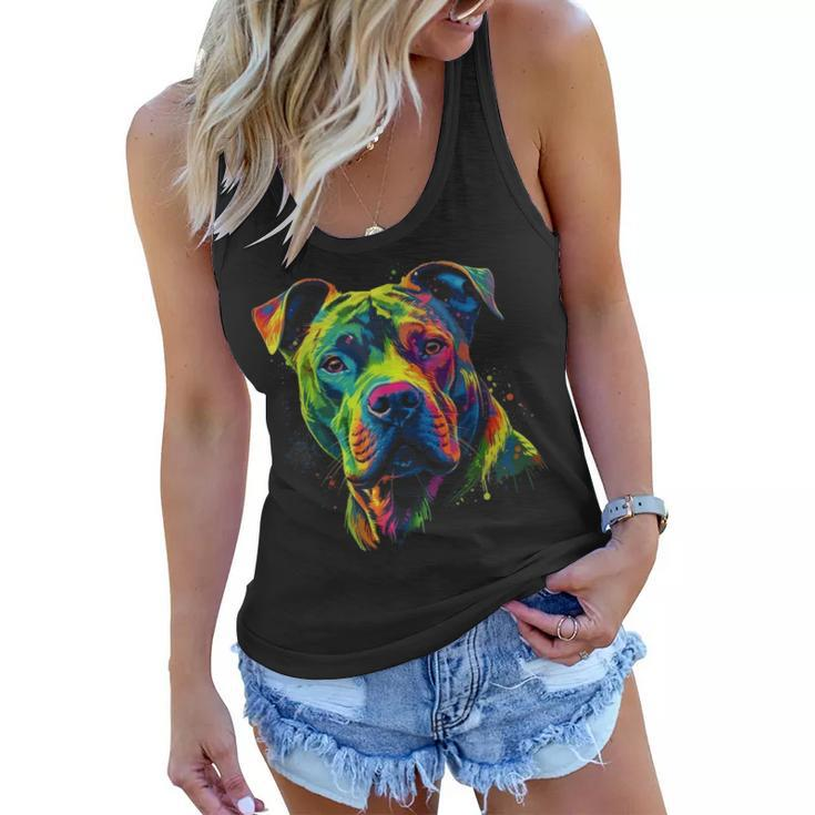 Pit Bull Mom Dog Lover Colorful Artistic Pitbull Owner Women  Women Flowy Tank