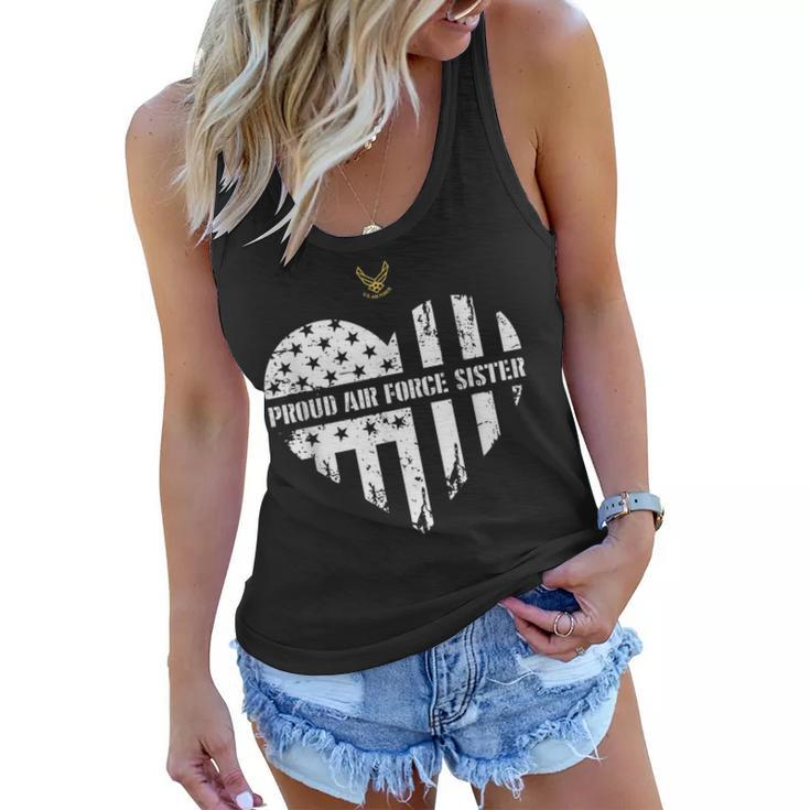 Proud Air Force Sister Pride Military Family Heart Gift  Women Flowy Tank