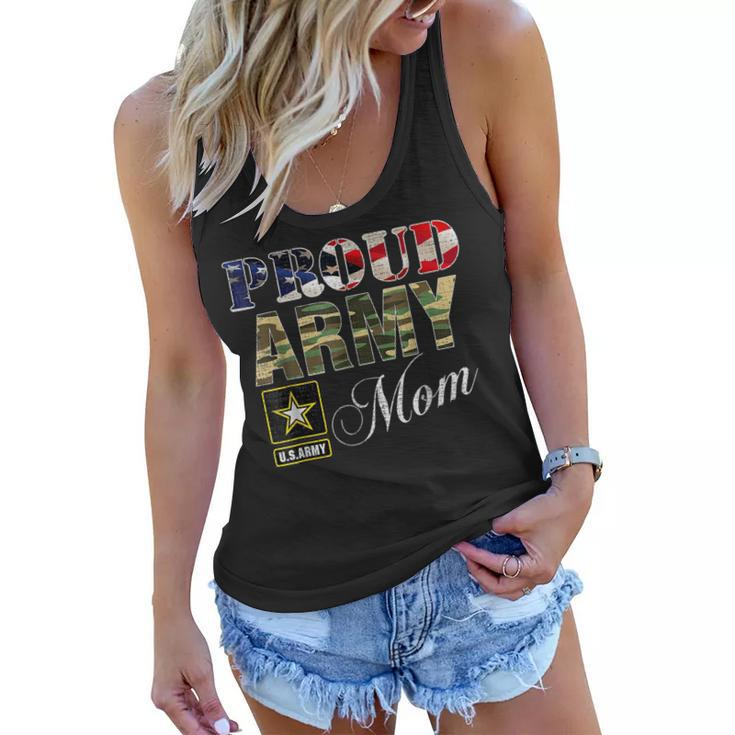 Proud Army Mom With American Flag Gift For Veteran Day  Women Flowy Tank