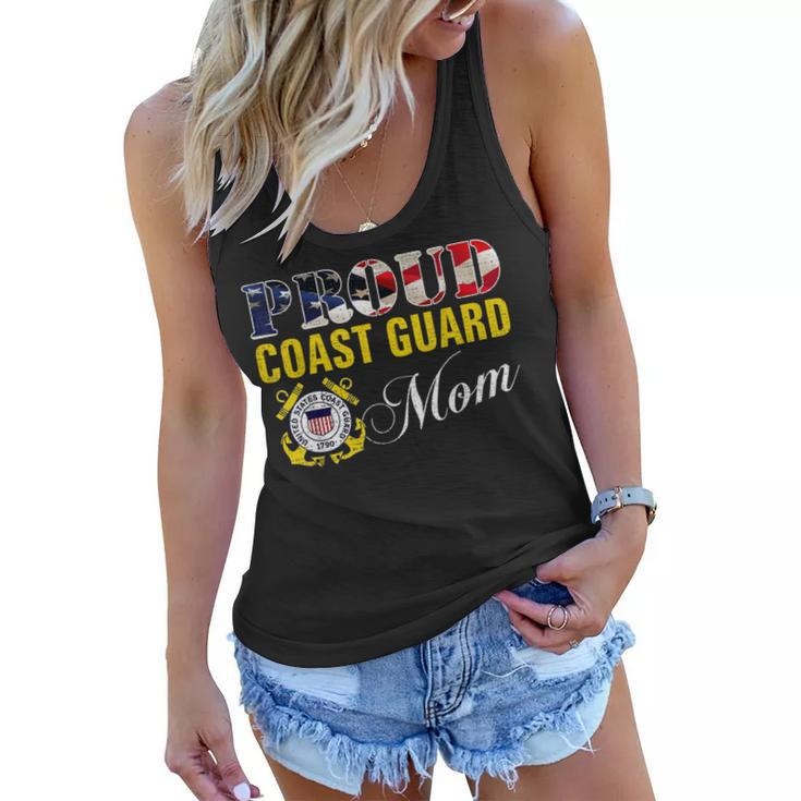 Proud Coast Guard Mom With American Flag For Veteran Day  Women Flowy Tank