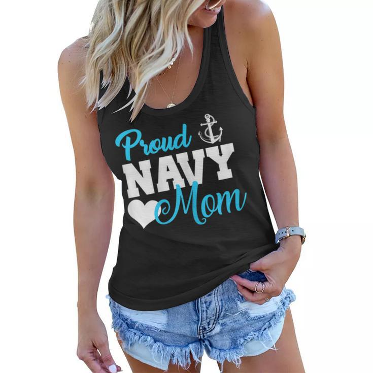 Proud Navy Mom Military Family Navy Mom Gifts Women   Gift For Womens Women Flowy Tank