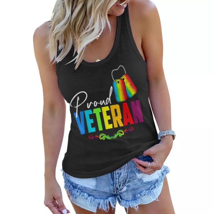 Proud Veteran Trans Military Lgbtq Rainbow Gay Pride Flag  Women Flowy Tank