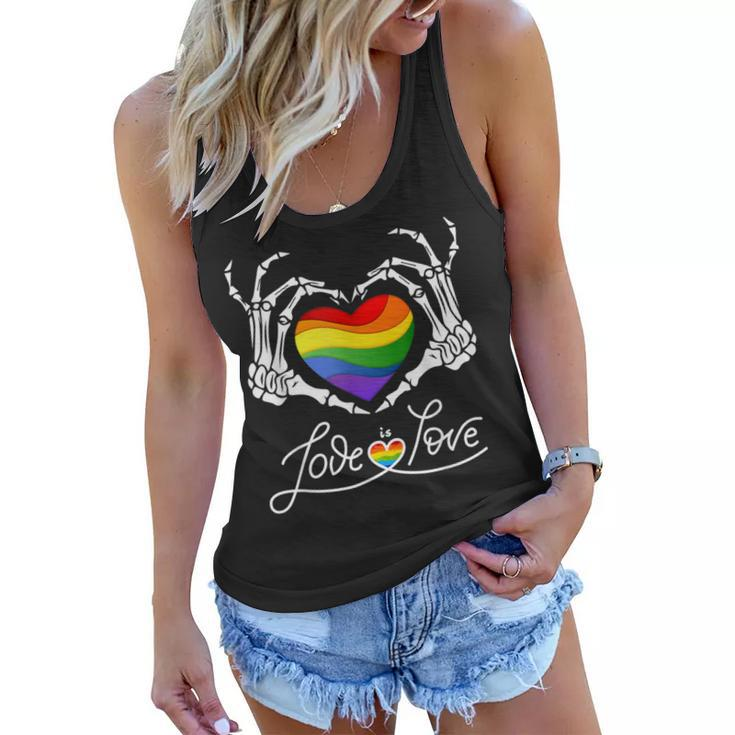 Rainbow Skeleton Heart Love Is Love Lgbt Gay Lesbian Pride  Women Flowy Tank