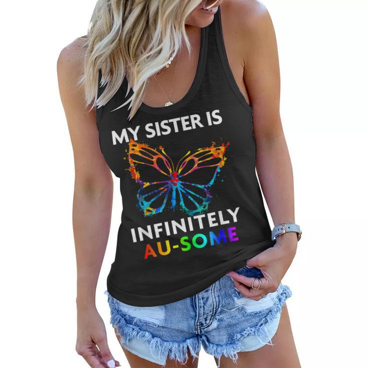 Red Instead Autism My Sister Is Ausome Butterfly Women Flowy Tank