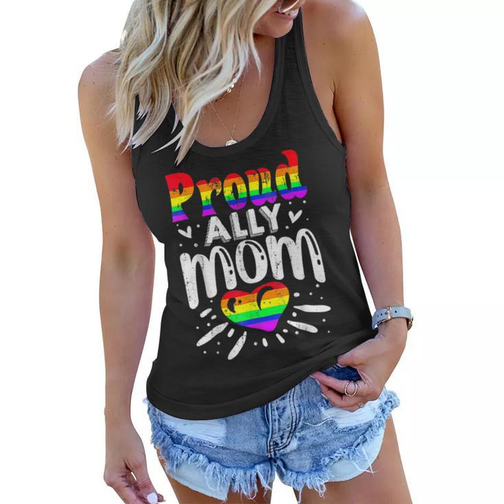 Retro Proud Ally Mom Rainbow Heart Lgbt Gay Lesbian Pride  Women Flowy Tank