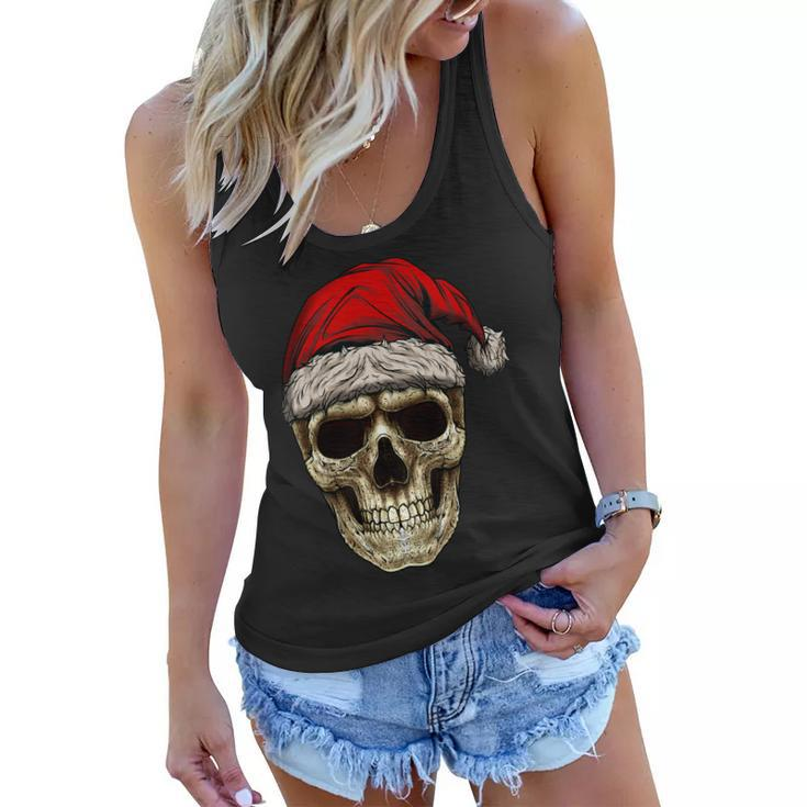 Santa Hat Sugar Skull Day Of The Dead Funny Christmas Skull  Women Flowy Tank