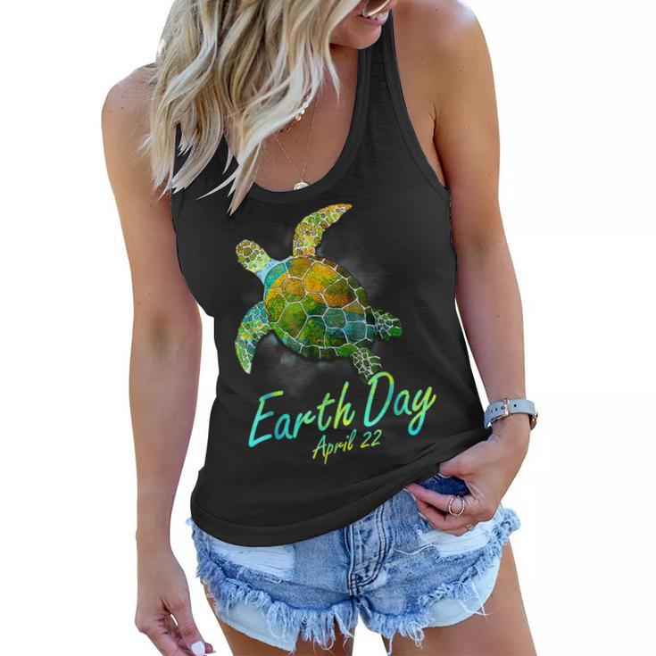 Sea Turtle Planet Funny Love World Environment Earth Day  Women Flowy Tank