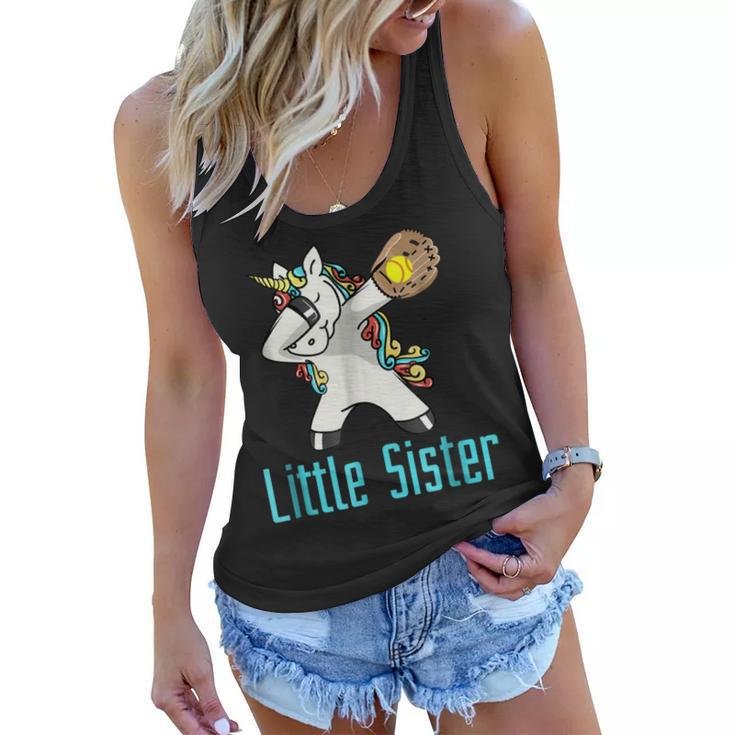 Softball Dabbing Unicorn  Little Sister Sibling Women Flowy Tank