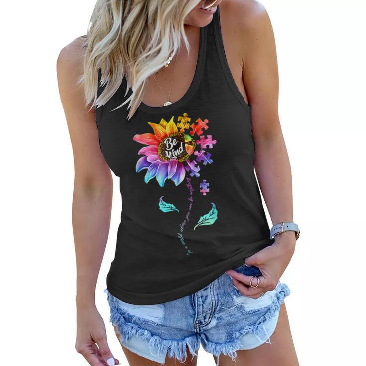 Sunflower Autism Awareness Be Kind Puzzle Mom Support Kids  Women Flowy Tank
