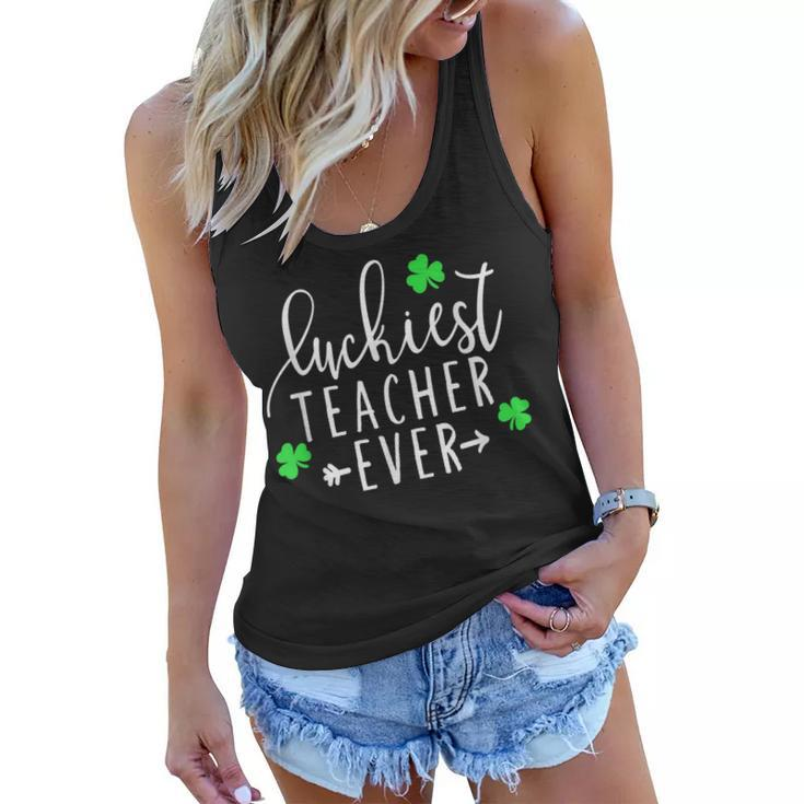 Teacher St Patricks Day Shirt Luckiest Teacher Ever  Women Flowy Tank