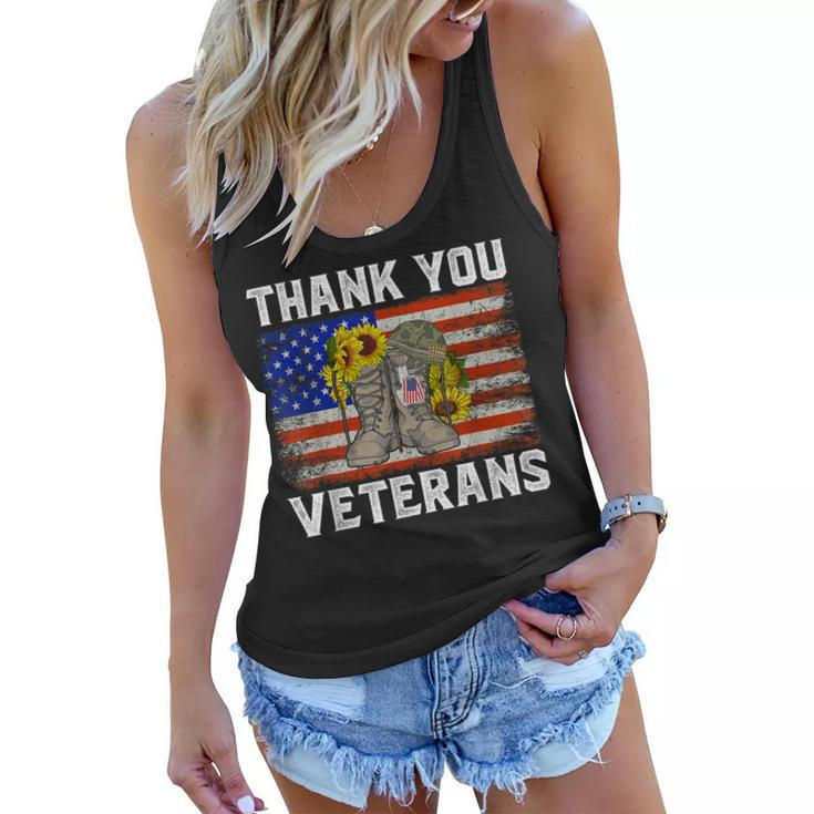 Thank You Veterans Combat Boots Sunflower Veteran Day  Women Flowy Tank
