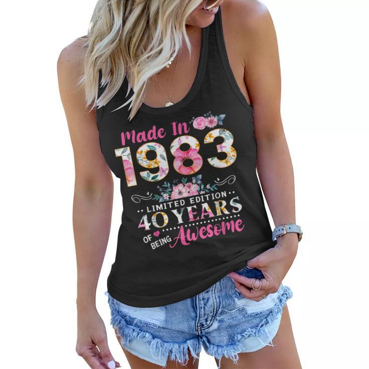 Turning 40 Floral Made In 1983 40Th Birthday Gifts Women  Women Flowy Tank