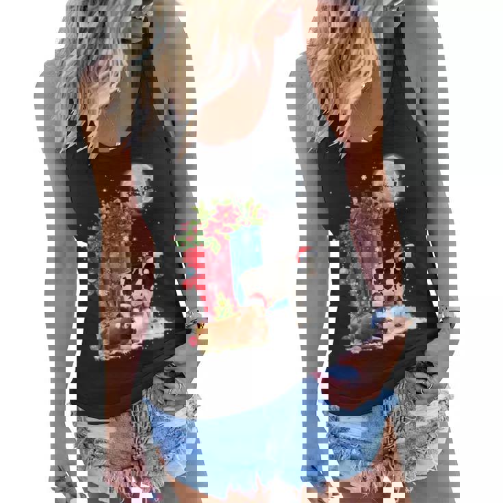 Two Cow Hat Santa Christmas Lights Funny Cow Christmas  Women Flowy Tank