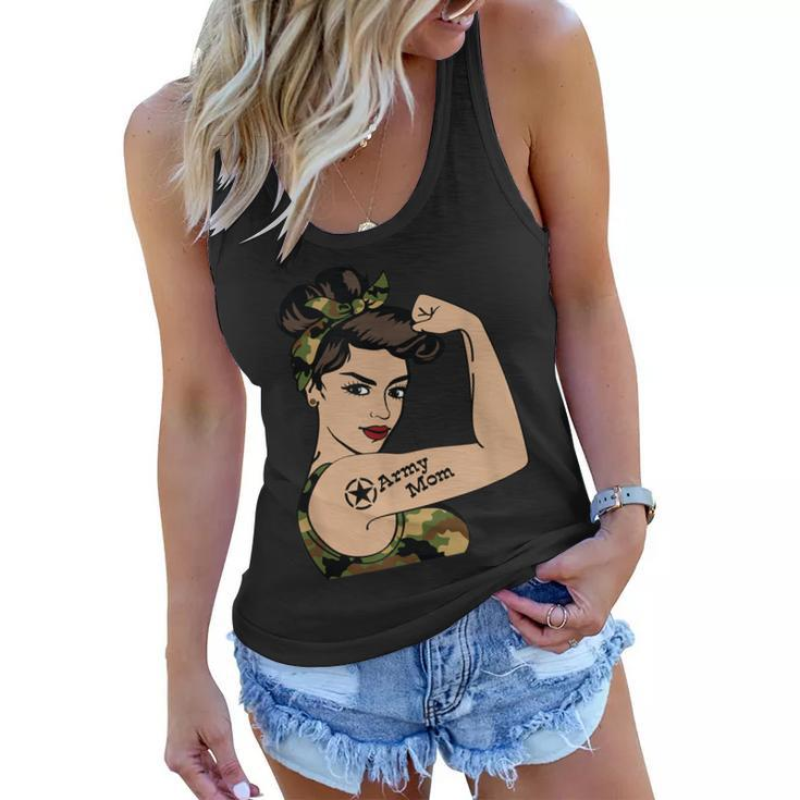 Us Army Mom Strong Mother Retro Camo Woman Parent Gift  Women Flowy Tank