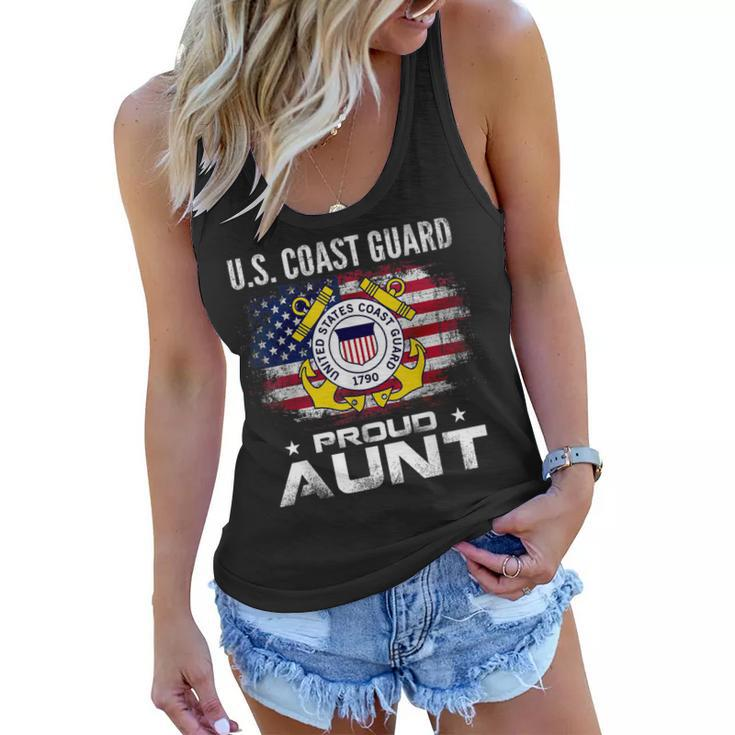 US Coast Guard Proud Aunt With American Flag Gift Veteran  Women Flowy Tank