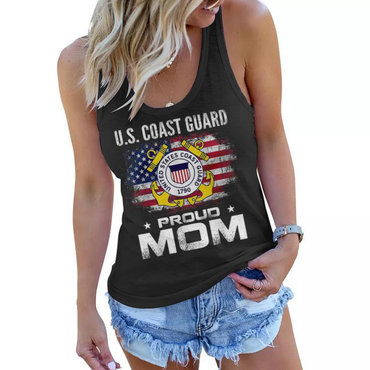 US Coast Guard Proud Mom With American Flag Gift Veteran  Women Flowy Tank