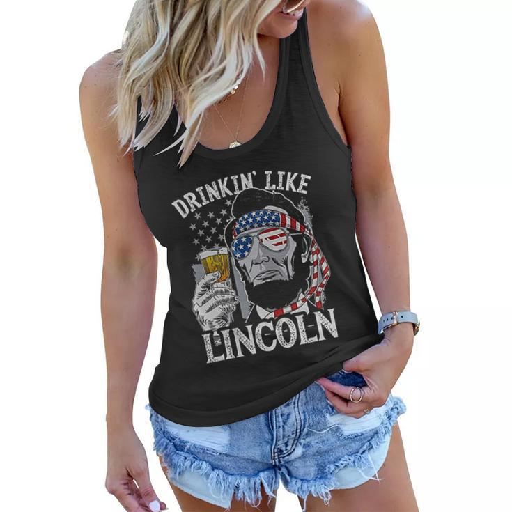 Us Flag Patriotic Military Army Drinkin Like Lincoln Women Flowy Tank