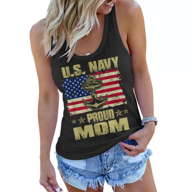 Us Navy Proud Mom With American Flag 4Th Of July Veteran Day  Women Flowy Tank