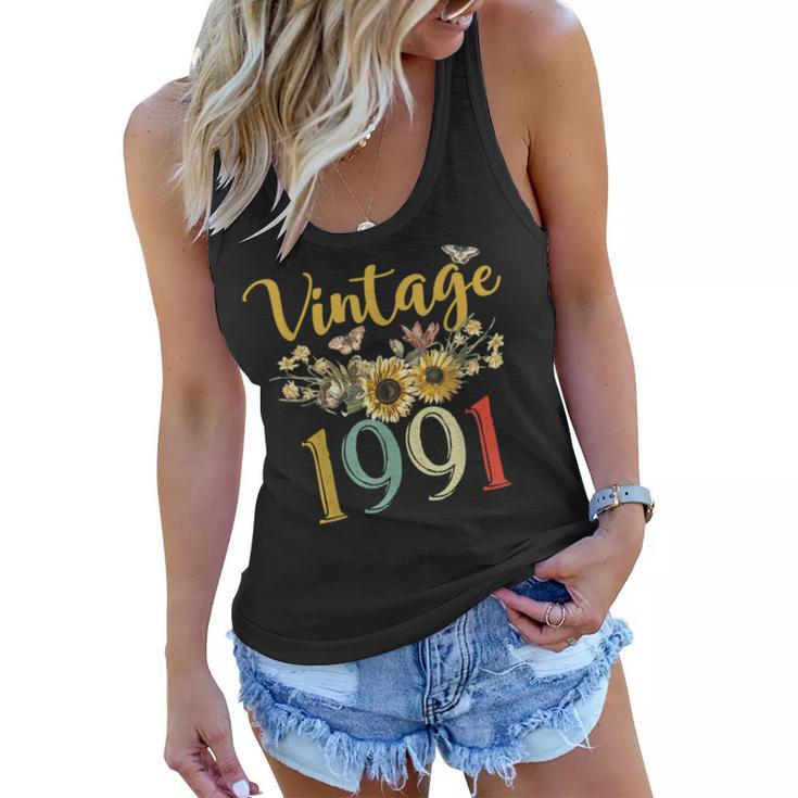 Vintage 1991 Sunflower 32Nd Birthday Awesome Since 1991  Women Flowy Tank