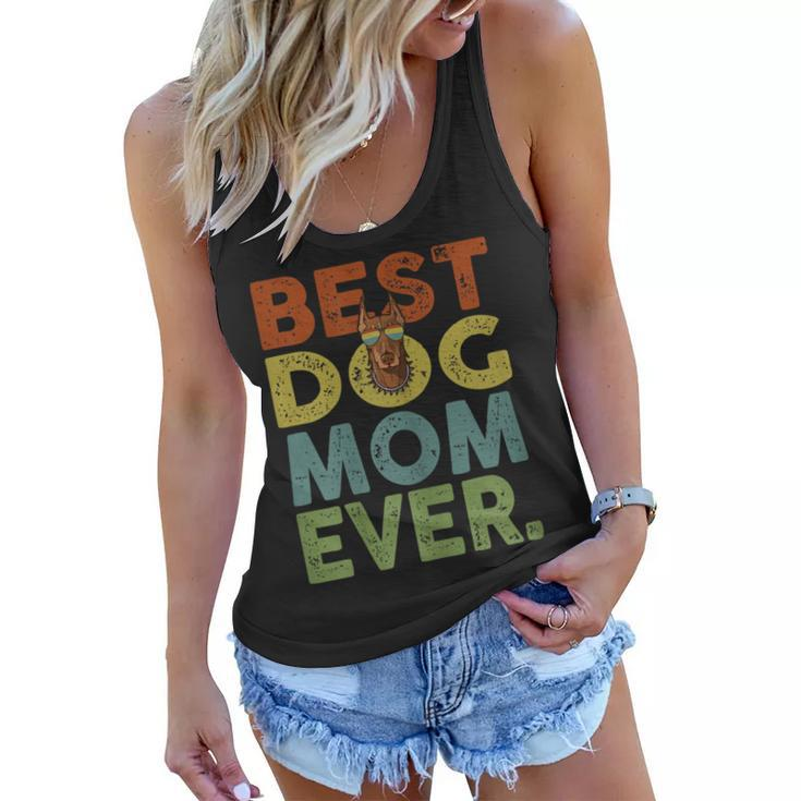 Vintage Best Dog Mom Ever Gift Doberman Dog Lover Gift For Womens Women Flowy Tank
