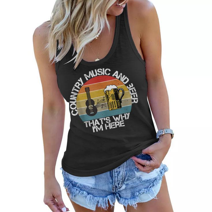 Vintage Country Music And Beer Thats Why Im Here Mens  Women Flowy Tank