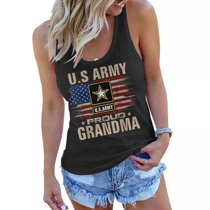 Vintage US Army Proud Grandma With American Flag  Women Flowy Tank